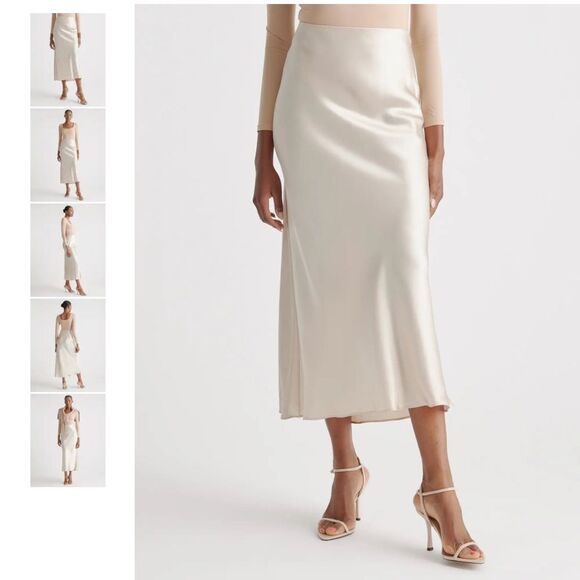 Quince 100% Silk Washable Maturnity Maxi Skirt Minimalist Classy Cream Size Sm - Picture 1 of 8